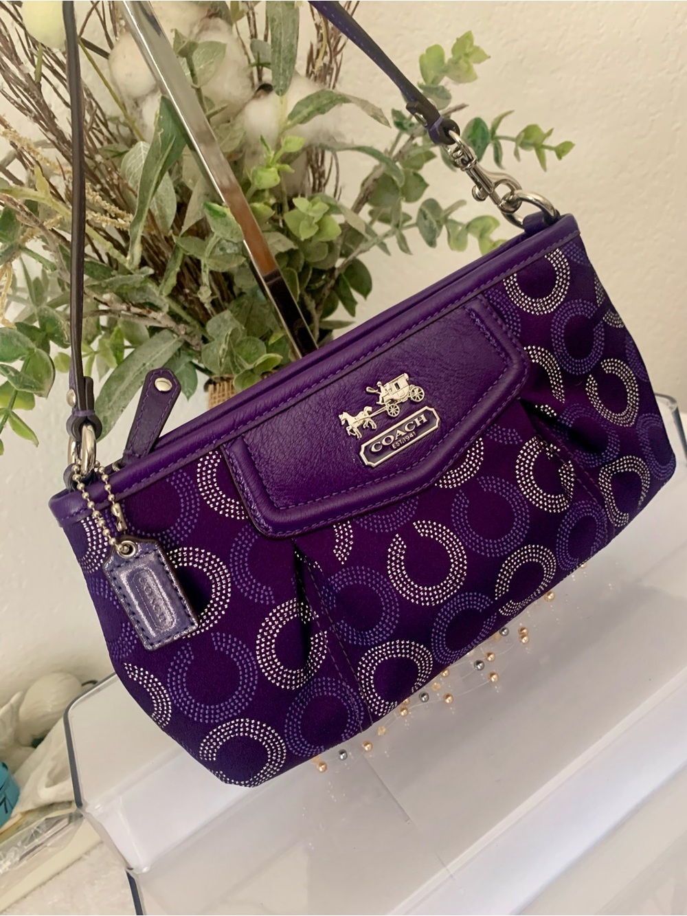 Y2K Coach Madison Horse & Carriage Purple Pleated OP Art Mini Bag - Picture 3 of 7